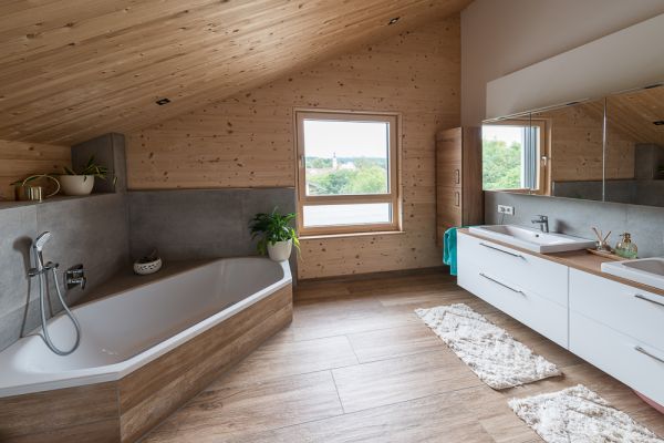 Thoma Holz100 Haus, Badezimmer, Holzhaus, Massivholz